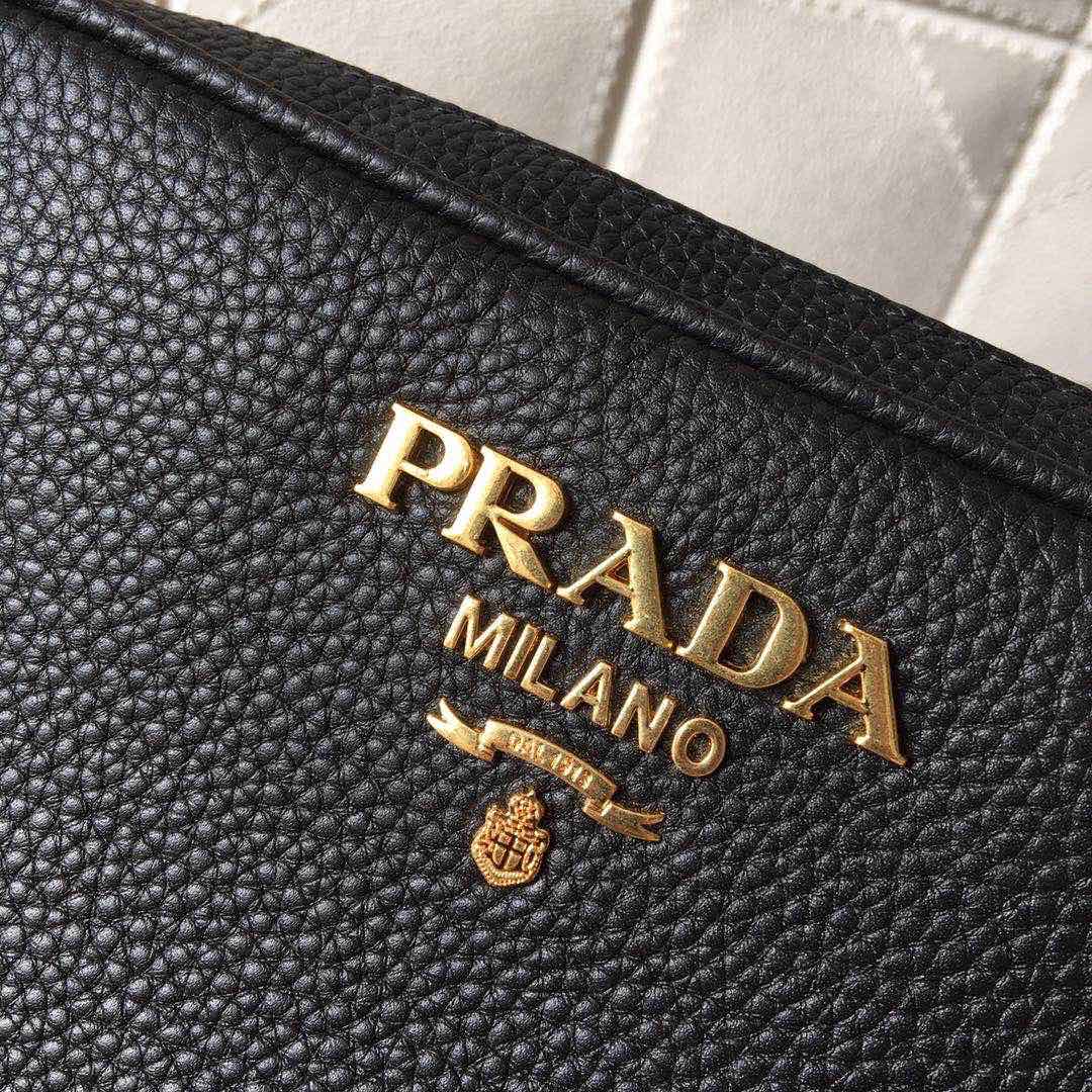 Prada Leather Shoulder Bag Handbag Tote Black/Gold 1BH082